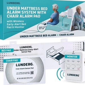 NEW $249.95 Lunderg Under Mattress Bed Alarm & Chair Alarm Set With Pager
